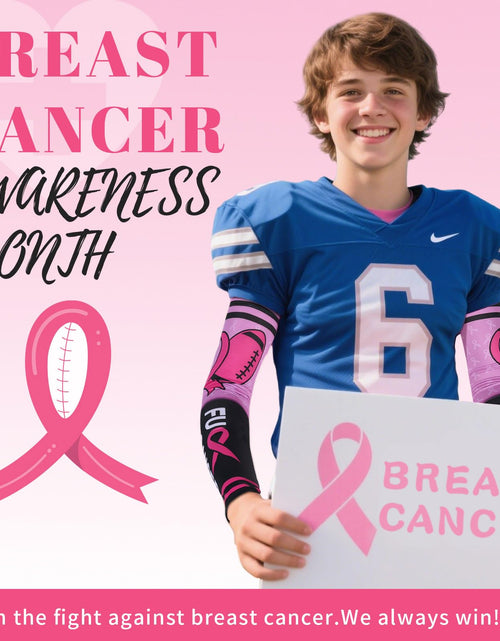 Load image into Gallery viewer, PABOBIT Breast Cancer Awareness Pink Ribbon Arm Sleeves Football 1 Pair Size
