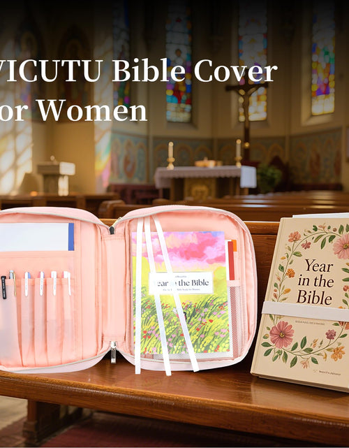 Load image into Gallery viewer, VICUTU Bible Cover Case for Women with Handle Pink Soft Quilted Carrying Bag
