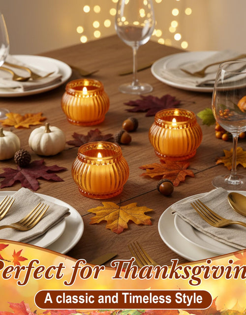 Load image into Gallery viewer, Mumufy 12 Pcs Orange Pumpkin Glass Votive Candle Holders Thanksgiving Decor
