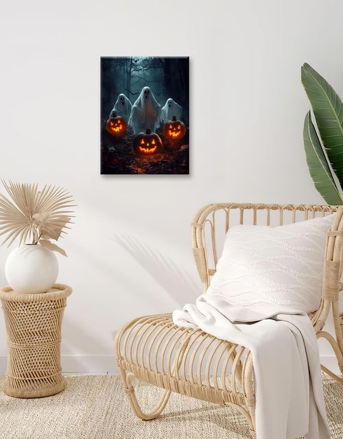Load image into Gallery viewer, Gothic Halloween Ghost Pumpkin Wall Art Canvas Painting Framed 12x16
