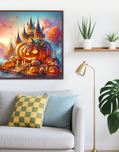 Load image into Gallery viewer, LKHMVCA Fall Pumpkin Castle Candle Diamond Painting Kit 13.8x13.8 Inch
