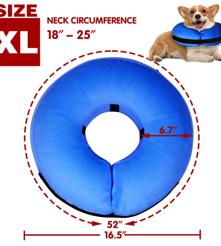 Tonqixope Inflatable Dog Cone Collar Soft Protective Donut Collar Blue XL