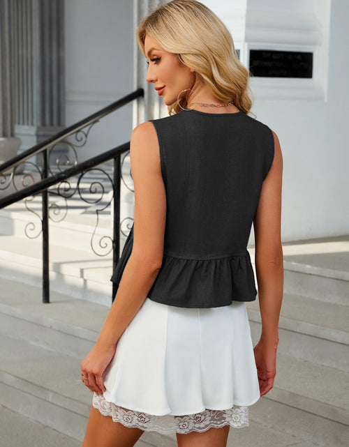 Load image into Gallery viewer, APRROOT Denim Vest Women Sleeveless V Neck Tie Front Dark Blue Size S
