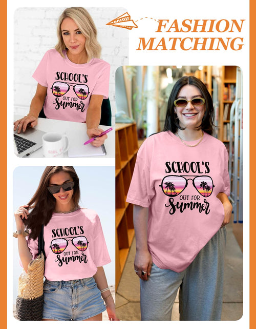Load image into Gallery viewer, Flafens School's Out Summer Beach Graphic Teacher Shirt Cotton Short Sleeve L
