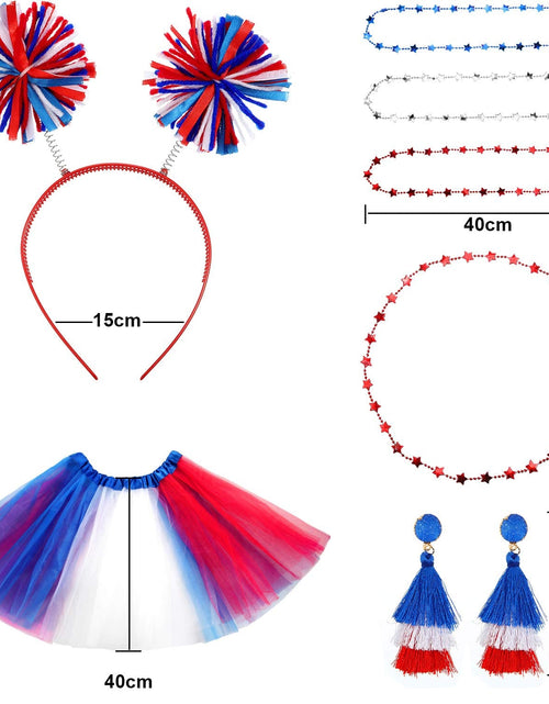 Load image into Gallery viewer, Hicarer 80s Women Tutu Set Pom Pom Headband Necklaces Earrings Red Blue White M
