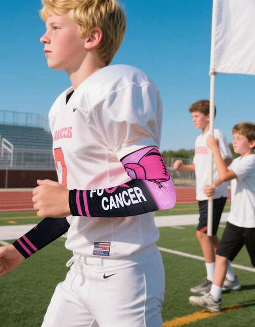 Load image into Gallery viewer, PABOBIT Breast Cancer Awareness Pink Ribbon Arm Sleeves Football 1 Pair Size
