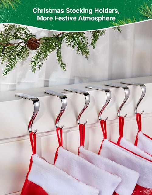 Load image into Gallery viewer, Minetom Christmas Stocking Holders Set of 6 Metal Mantle Hooks Silver

