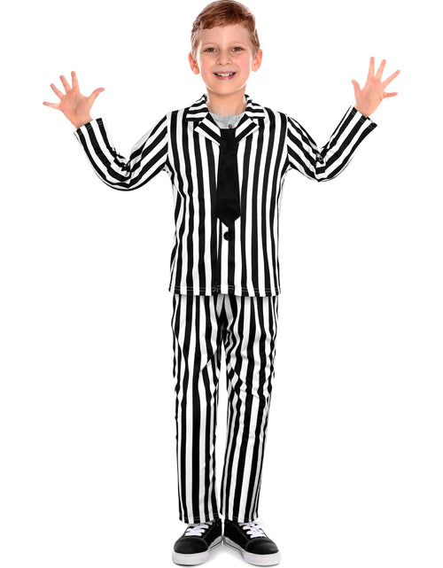 Load image into Gallery viewer, Haysandy Kids Halloween Black White Striped Suit Costume Size Large
