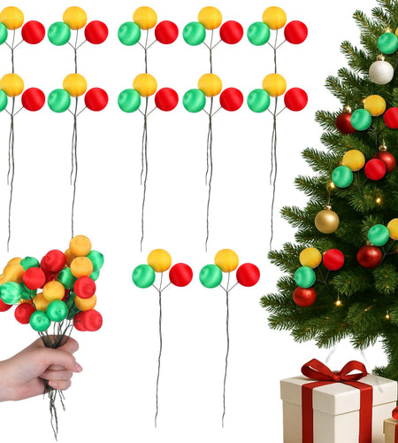 Suncalla Christmas Tree Ball Picks Satin Red Green Gold 7.9'' 12 Pcs