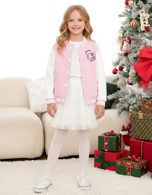 Load image into Gallery viewer, PATPAT Girls Varsity Baseball Jacket Light Pink Unicorn Coat Size 9-10 Years
