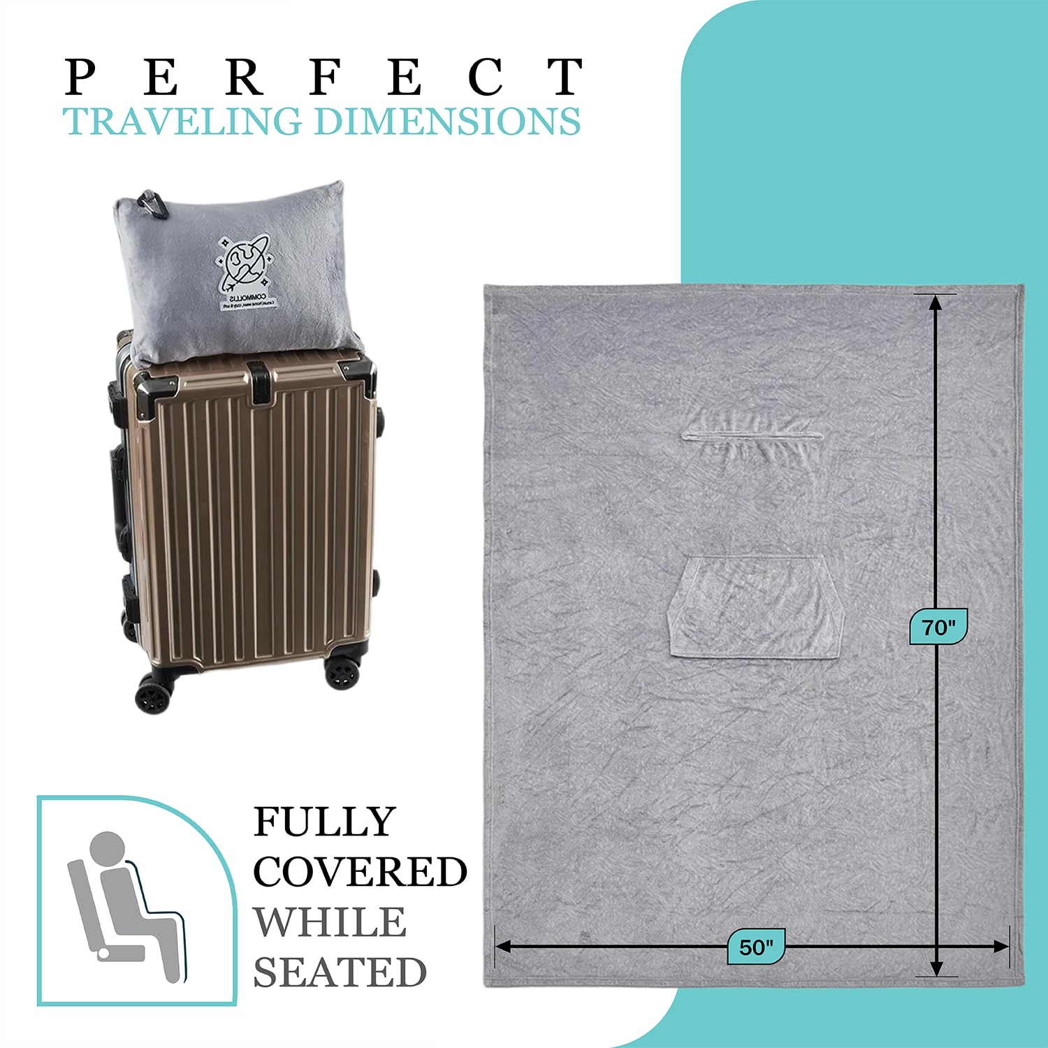 Commollis 2-in-1 Travel Blanket & Pillow Lightgray Compact Warm All-Season