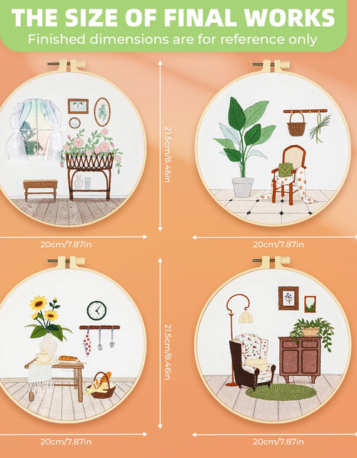 Load image into Gallery viewer, 4 Pack Beginner Embroidery Kits DIY Starter Kit w Hoop Threads Tools
