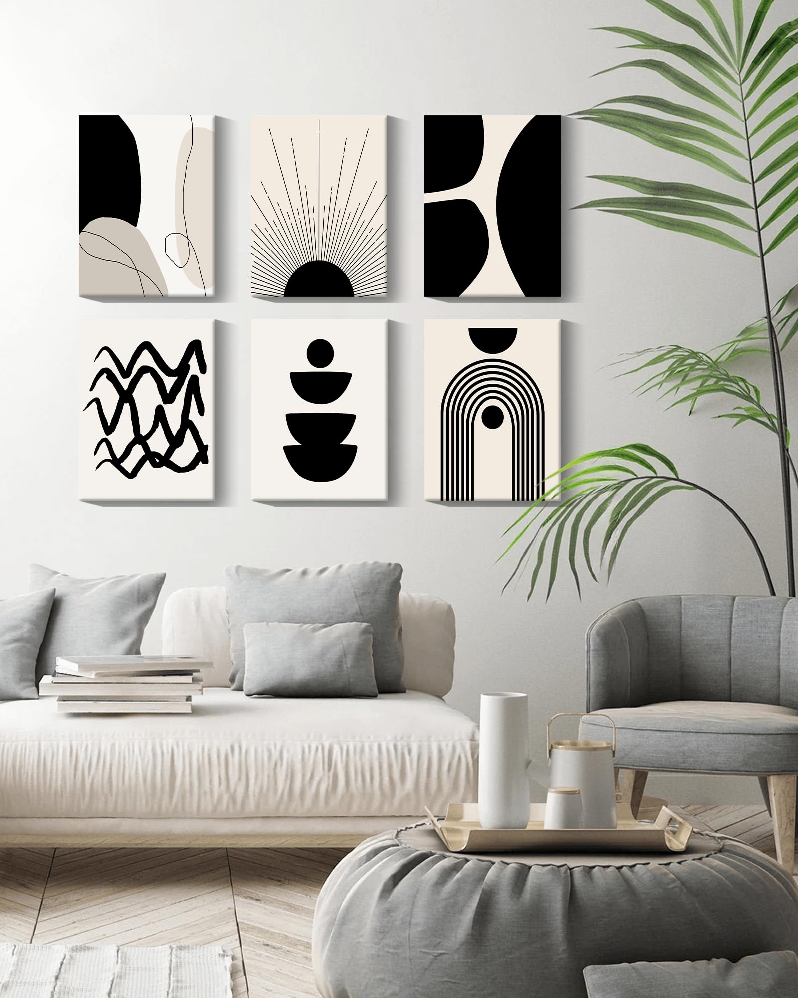 Drsoum Abstract Boho Geometric Framed Wall Art 12x16in Black Brown Beige