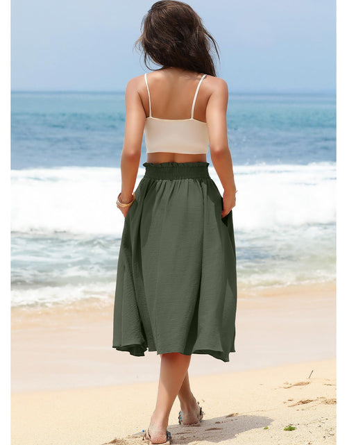 Load image into Gallery viewer, Poplab Women's Elastic High Waist Pleated A-Line Midi Skirt Army Green Size 2XL
