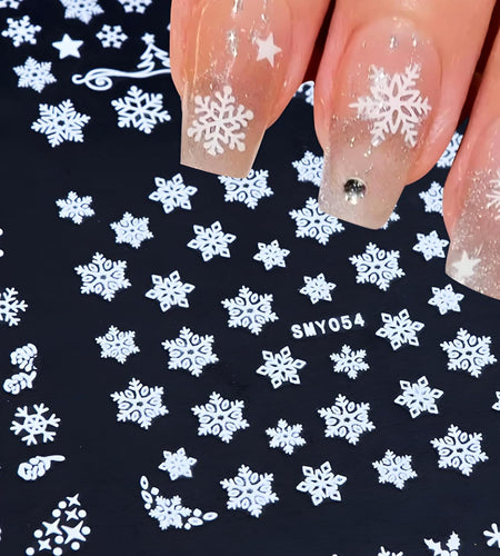 12 Sheets Snowflake Nail Art Stickers 3D Self Adhesive Winter Nail Decals