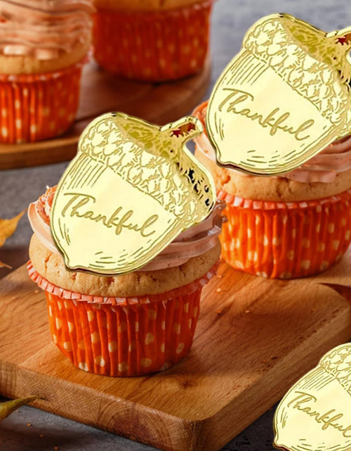 Load image into Gallery viewer, mdgfge 20Pcs Thanksgiving Gold Chestnut Acrylic Cupcake Toppers Decor
