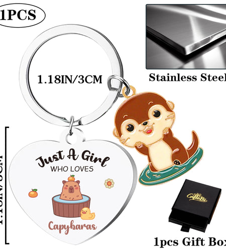 GiftoBi Capybara Animal Keychain Stainless Steel 3x3cm Silver B Unisex