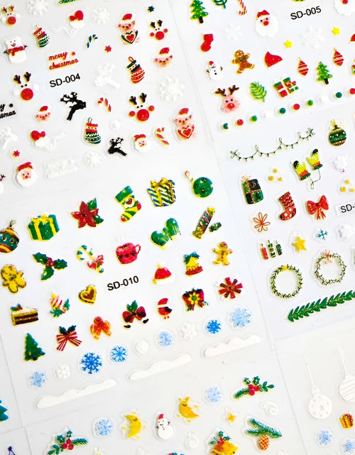 Load image into Gallery viewer, Namrec Christmas Nail Stickers 5D Embossed Santa Snowflake Colorful 2 Sheets
