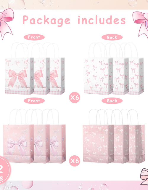 Load image into Gallery viewer, BOXOB Pink Bow Gift Bags 12pcs 8.27x6.3x3.15in Pink White Party Favor
