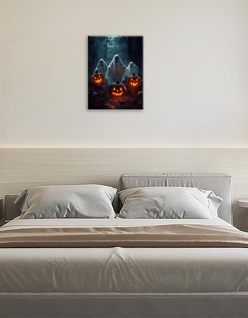 Load image into Gallery viewer, Gothic Halloween Ghost Pumpkin Wall Art Canvas Painting Framed 12x16
