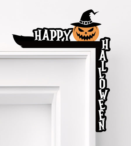 SIXEIGHT Halloween Pumpkin Witch Hat Door Corner Sign Decoration 8.5x6.9"
