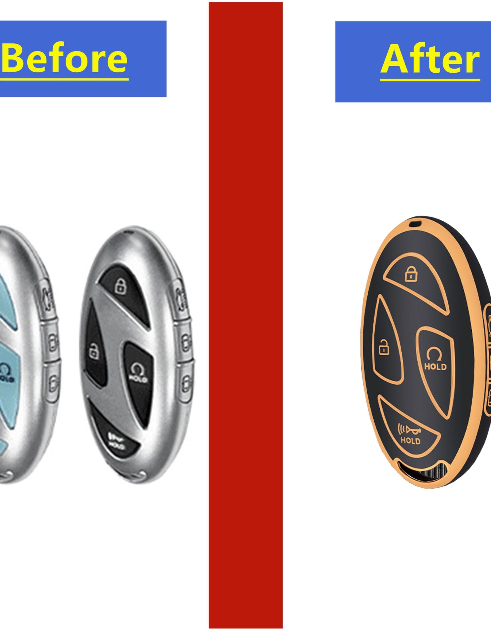 TAPAYICA Hyundai Key Fob Cover 7Buttons Black-Gold for Ioniq 6 Grandeur GN7 KONA
