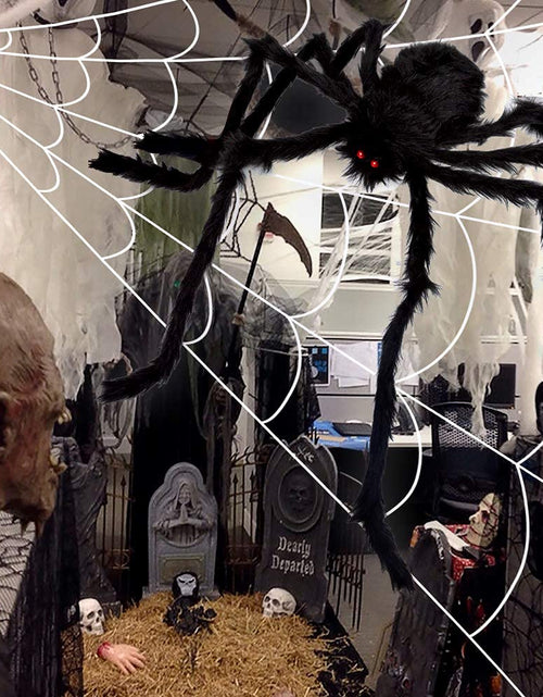 Load image into Gallery viewer, OCATO 200" Halloween Spider Web + 59" Giant Spider Decorations Black
