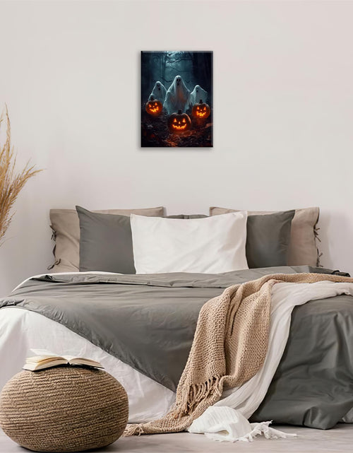 Load image into Gallery viewer, Gothic Halloween Ghost Pumpkin Wall Art Canvas Painting Framed 12x16
