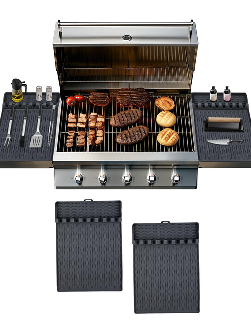 Load image into Gallery viewer, OURCABECUE Silicone Griddle Tools Mat Blackstone Gray 2PCS BBQ Utensils Holder
