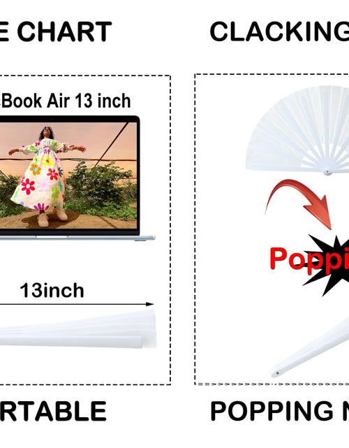 Load image into Gallery viewer, GeGeYa 13inch Large Rave Popping Hand Fans Foldable White 2 Packs
