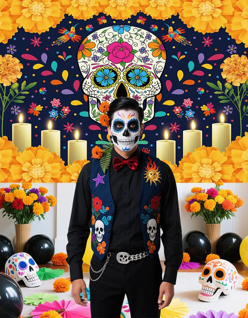 Load image into Gallery viewer, Sendy Day of The Dead Sugar Skull Backdrop 7x5ft Vibrant Colors Vinyl
