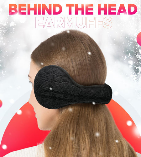 Venswell Knit Ear Muffs Winter Soft Fleece Adjustable Zz-black+white 2 PCS