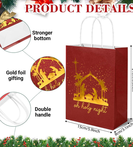 Bolsome 24Pcs Christmas Nativity Gift Bags Red Green Blue Gold Foil