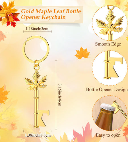 Yiyiring 24 Sets Thanksgiving Party Maple Leaf Keychain Bottle Opener Gold
