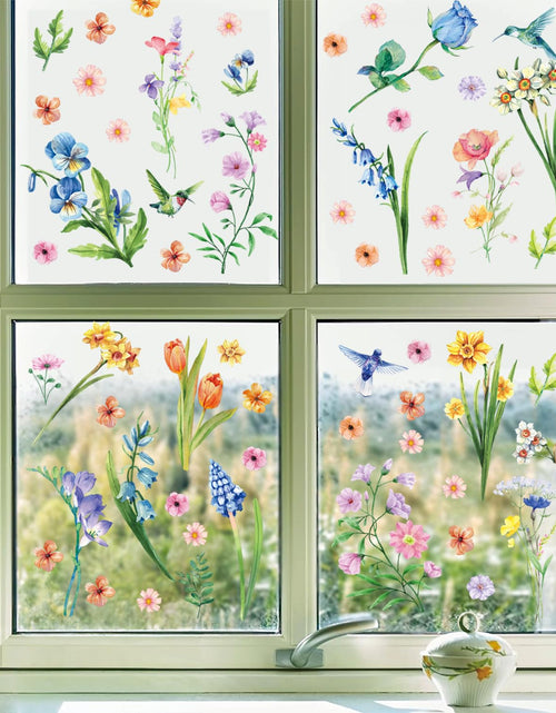 Load image into Gallery viewer, Aryroi Spring Flower Window Sticker Floral Decals Green 12.2x1.3 inch
