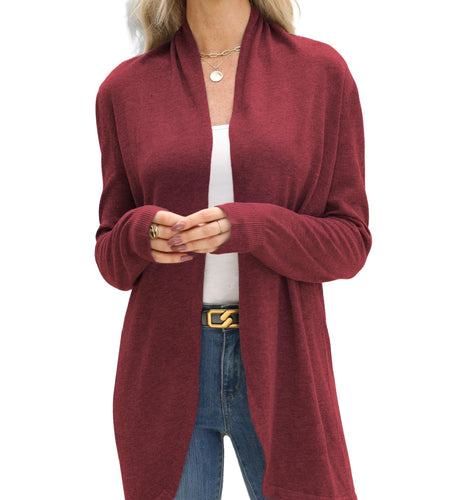 Vanfany Womens Lightweight Open Front Cardigan Knit Burgundy Size XL