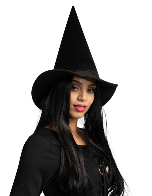 Load image into Gallery viewer, Spooktacular Creations Halloween Black Witch Hat Soft Satin Costume Accessory
