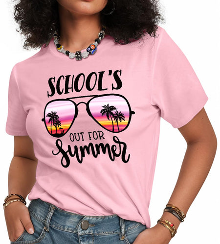 Flafens School's Out Summer Beach Graphic Teacher Shirt Cotton Short Sleeve L