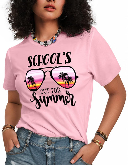 Load image into Gallery viewer, Flafens School's Out Summer Beach Graphic Teacher Shirt Cotton Short Sleeve L
