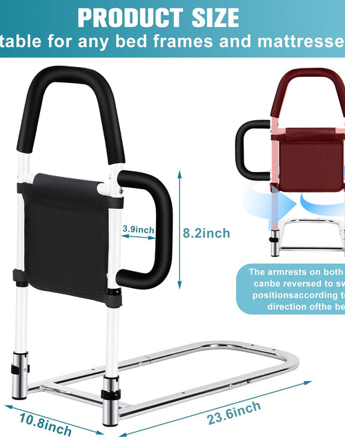 Load image into Gallery viewer, Okvpajdo Adjustable Bed Rail with 2Grab Bars Safety Guard Black White King Queen
