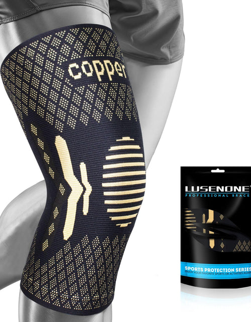 Load image into Gallery viewer, Lusenone Copper Knee Brace Compression Sleeve 2 Pack Black Size L

