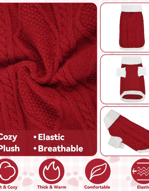 Load image into Gallery viewer, Lorehelina Dog Sweater Argyle Cable Knit Turtleneck Red Size S
