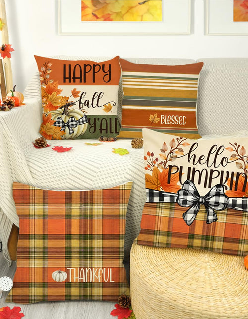 Load image into Gallery viewer, 4TH Emotion Fall Pillow Covers 18x18 White Pumpkin Check Set of 4
