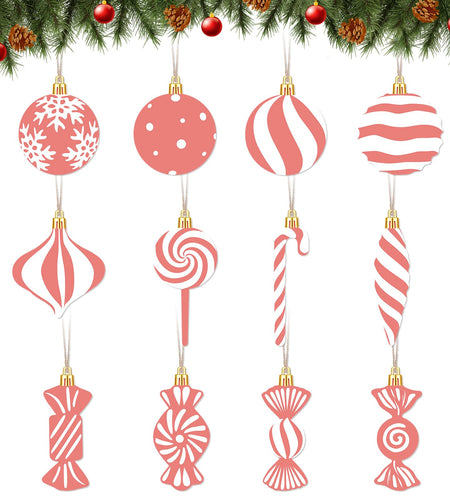 Arosche Christmas Candyland Tree Decorations 24Pcs Pink Wooden Ornaments