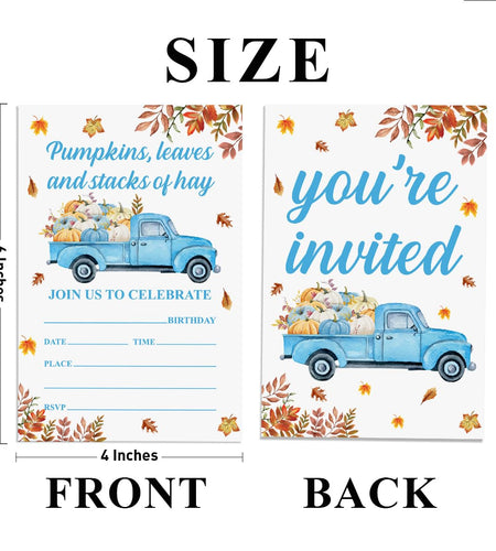 YGRBXJZD Fall Pumpkin Birthday Invitations Blue Truck 4x6 20 Sets Colorful