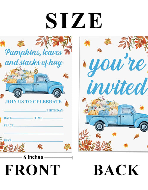 Load image into Gallery viewer, YGRBXJZD Fall Pumpkin Birthday Invitations Blue Truck 4x6 20 Sets Colorful
