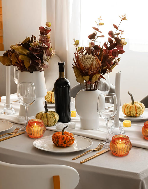 Load image into Gallery viewer, Mumufy 12 Pcs Orange Pumpkin Glass Votive Candle Holders Thanksgiving Decor
