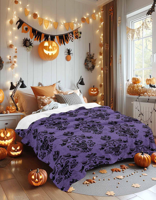 Load image into Gallery viewer, Zadaling Haunted House Halloween Throw Blanket Fleece Cozy 40x50 Purple Black
