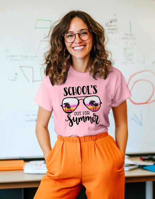 Load image into Gallery viewer, Flafens School's Out Summer Beach Graphic Teacher Shirt Cotton Short Sleeve L
