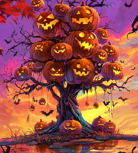 LKHMVCA Halloween Pumpkin Tree Diamond Painting Kit 11.8x15.7 Inch